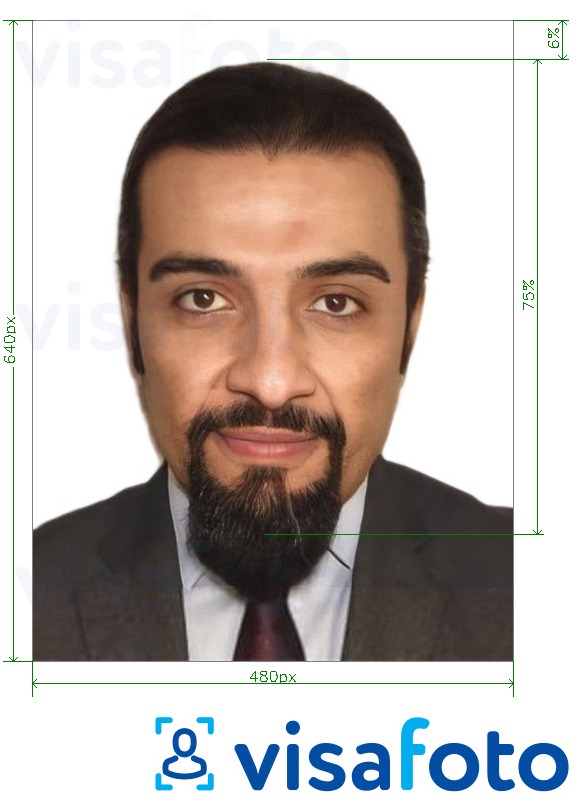 Exemple de foto per a Aràbia Saudita Targeta d'identitat Absher 640x480 píxels amb la mida exacta especificada