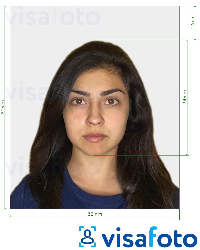 Exemple de foto per a Turquia Visa 50x60 mm (5x6 cm) amb la mida exacta especificada