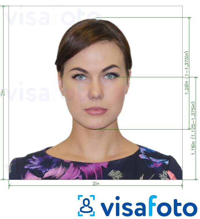 Exemple de foto per a Targeta de passaport dels EUA de 2 x 2 polzades amb la mida exacta especificada